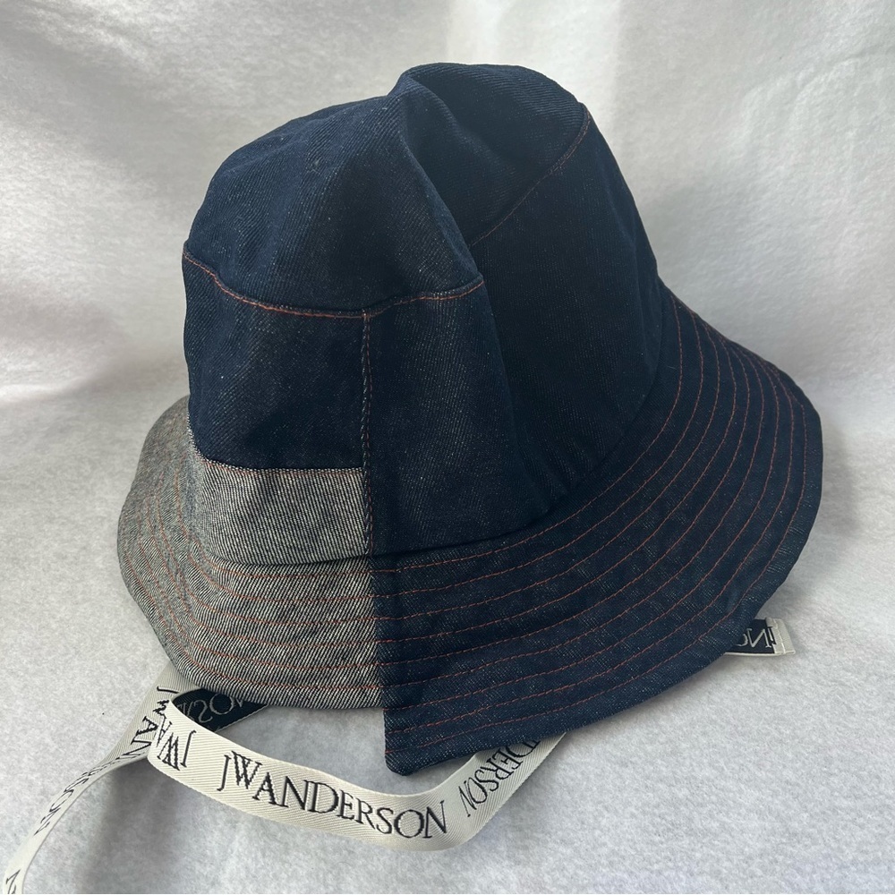 J W ANDERSON sz M/L 60 Denim Asymmetrical Bucket Hat Logo Straps - Picture 5 of 11